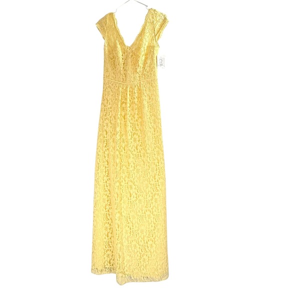NWT David's Bridal 6 Canary Yellow Lace Maxi Dress V Neck Cap Formal Gown (flaw) - Picture 1 of 11